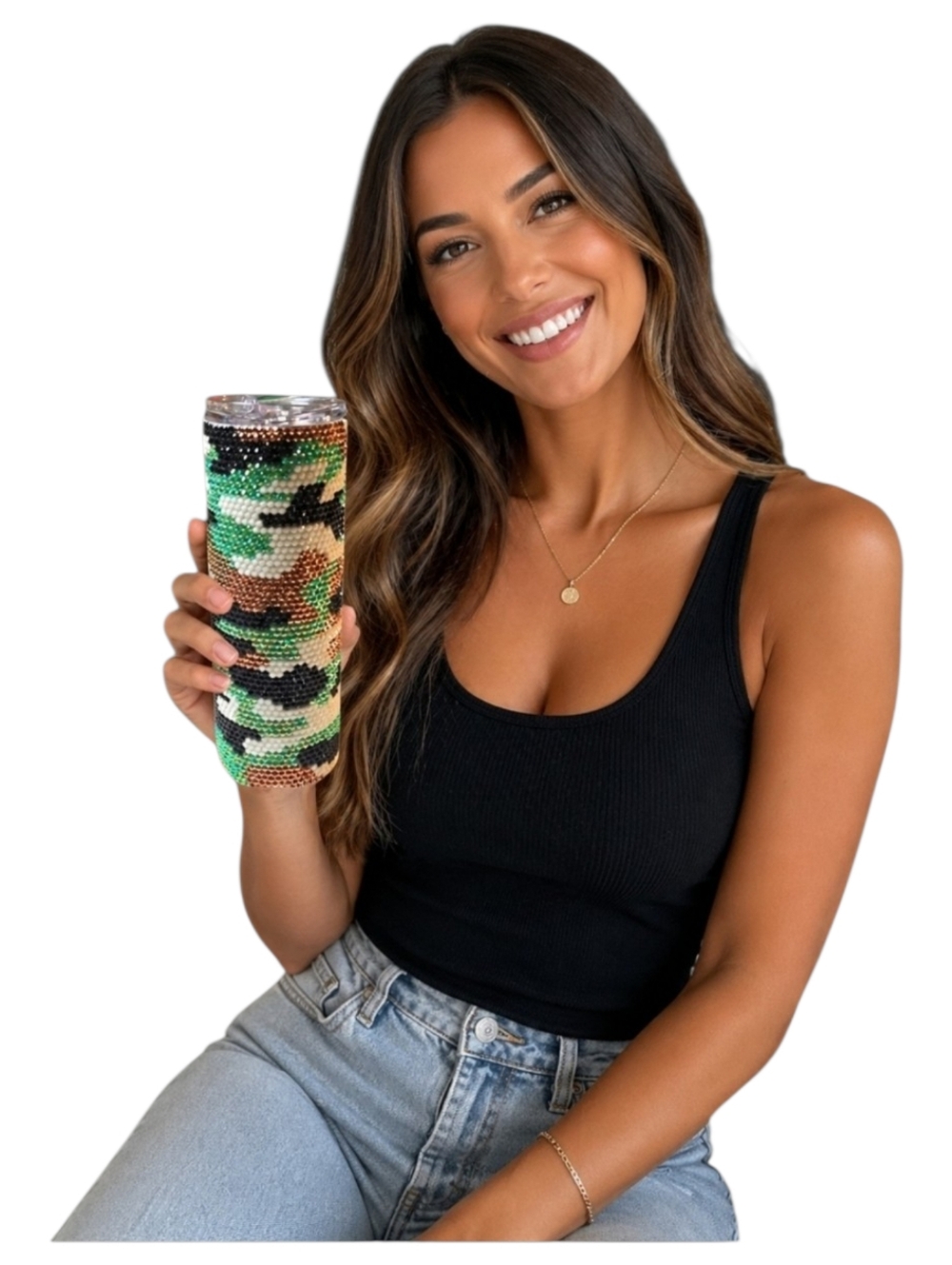 New Handmade Green Camo Rhinestone 20oz Skinny Tumbler-Gift, Mothers Day